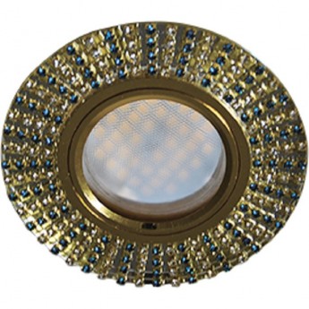 Светильник ECOLA MR16 DL1662 GU5.3 Glass Стекло Круг с прозр. и бирюз. стразами (оправа золото) 25х93